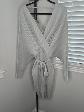Love Tree Light Gray Ribbed V-Neck Wrap Cardigan